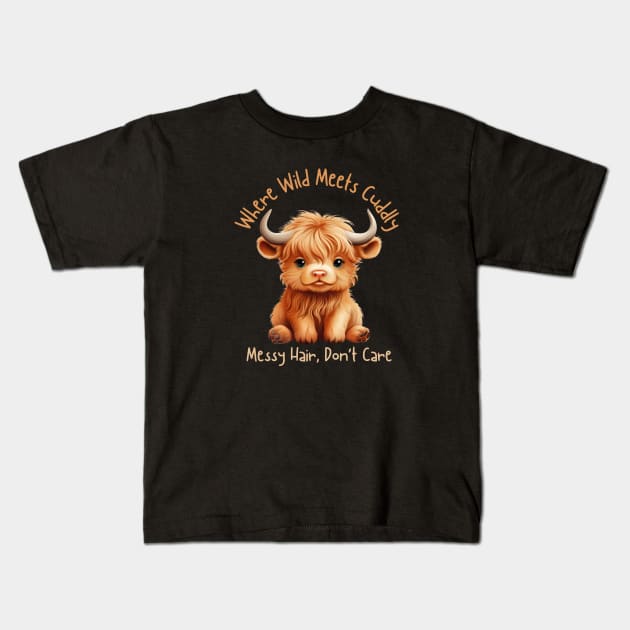 Cute Highland Cow Kids T-Shirt by VikingHeart Designs